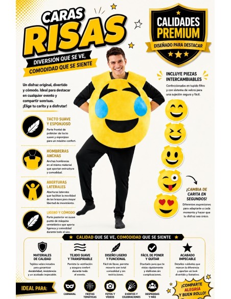 Fantasia Rosto Sorridente Tamanho L | Fantasias para Adultos O Rei do Carnaval